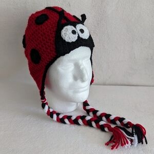 Hat Handmade Ladybug One Size Fits Most Adults EUC
